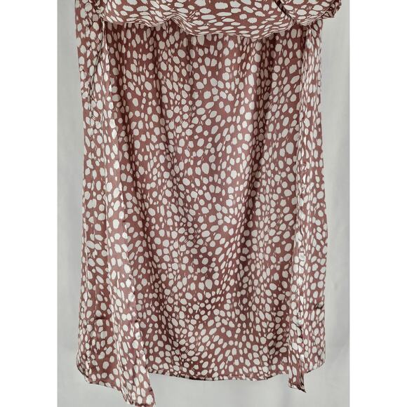 BOOHOO WOMENS MIDI SKIRT - PINK SATIN SPLATTER DOT - HIGH SLIT - SIZE 12 - Picture 3 of 10